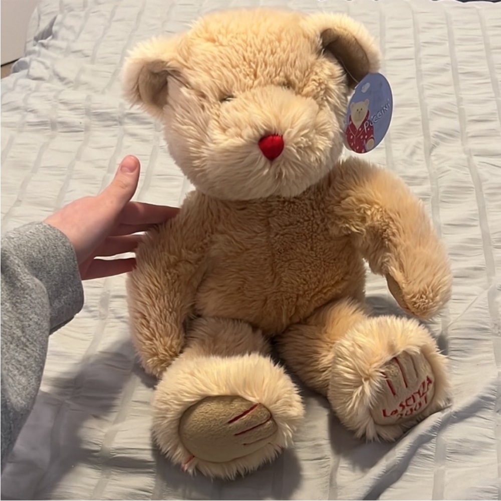 Plush Beige Teddy Bear with Red Nose - Soft Kids Toy